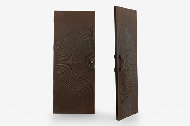 Billy Joe McCarroll and David Gillespie Bronze Brutalist Heroic Sunburst Doors 1970's