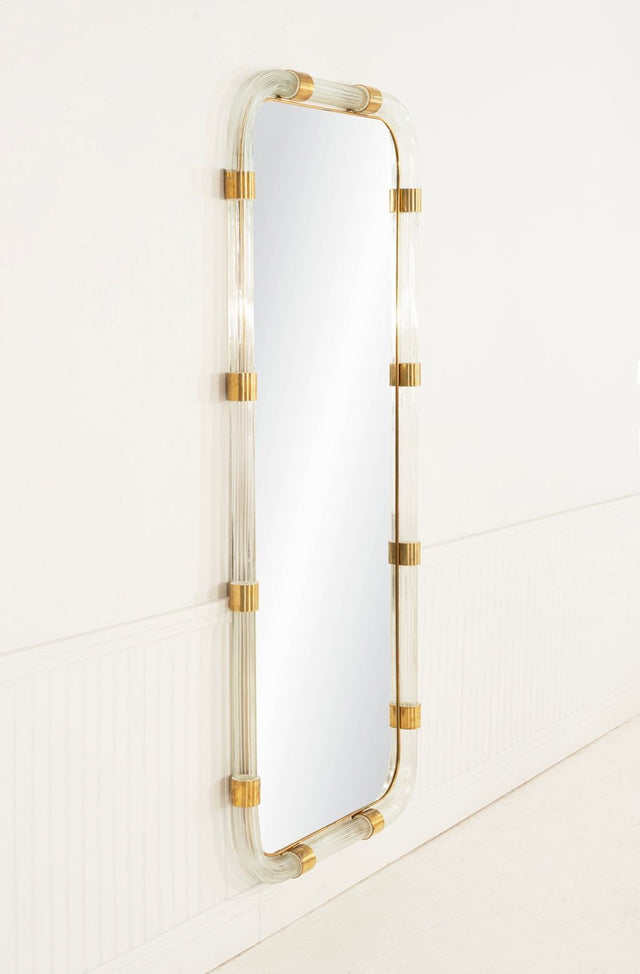 Monumental Murano Glass Mirror with Solid Brass Details, Italy, 1965