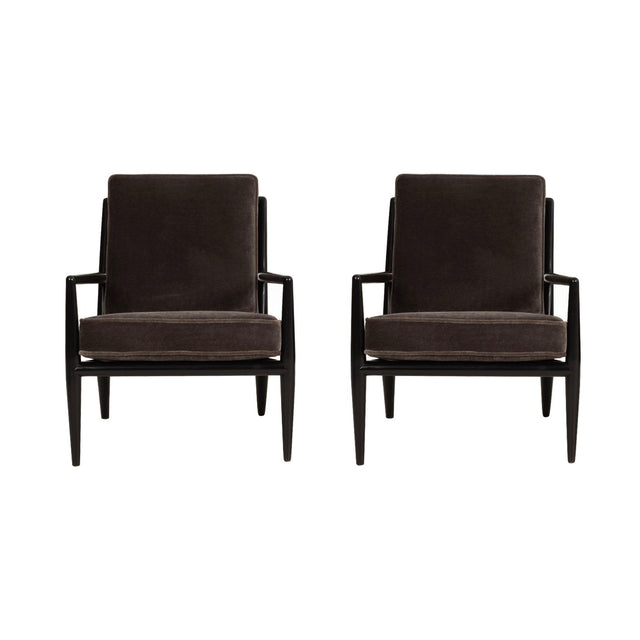 T.H. Robsjohn-Gibbings Black-Frame and Mohair Lounge Chairs