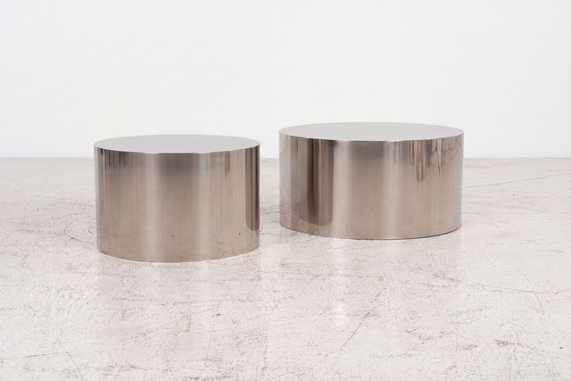 Custom Polished Metal Drum Side Table in the Style of Brueton, 1980