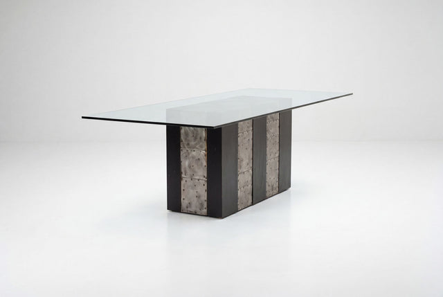 Paul Evans Style Dining Table  with Glass Top, 1975 c.