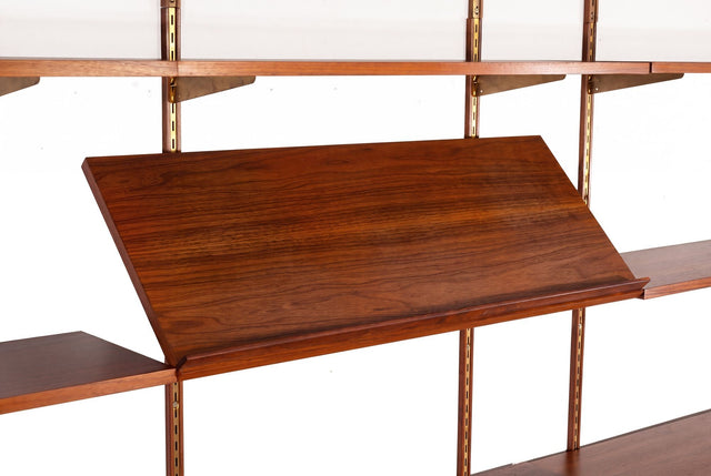 Edward Wormley for Dunbar Three-Bay Walnut & Brass Shelving System, 1952