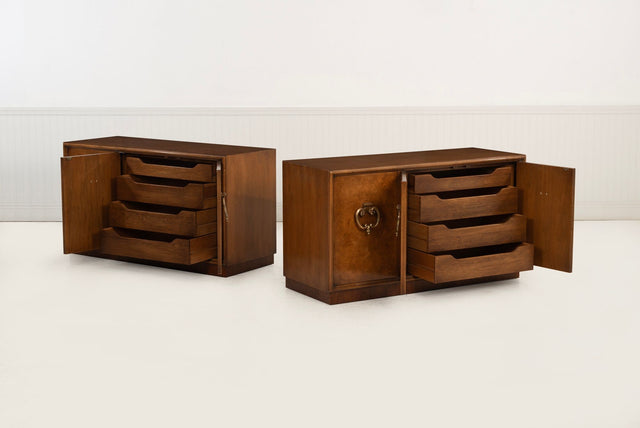 Benard Rhone for Mastercraft Cabinets, Burled Elm with Brass Knocker Pulls, 1965