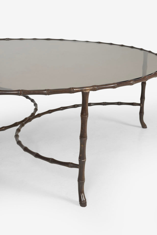 Maison Jansen Style Faux Metal Bamboo Round Cocktail Table