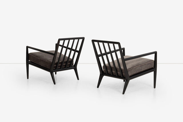 T.H. Robsjohn-Gibbings Black-Frame and Mohair Lounge Chairs