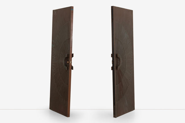 Billy Joe McCarroll and David Gillespie Bronze Brutalist Heroic Sunburst Doors 1970's