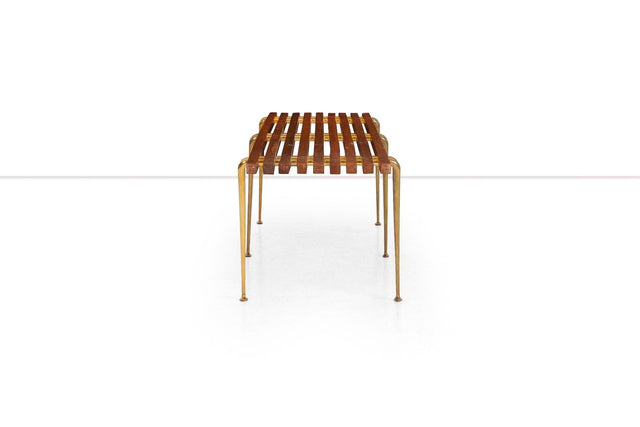 Hugh Acton Slat Bench, Oiled Walnut and Brass, 1960 Hand Signed by Acton