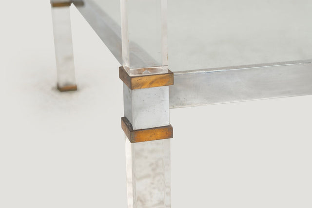 Romeo Rega Brass, Lucite & Glass Side Table, Italy 1970s