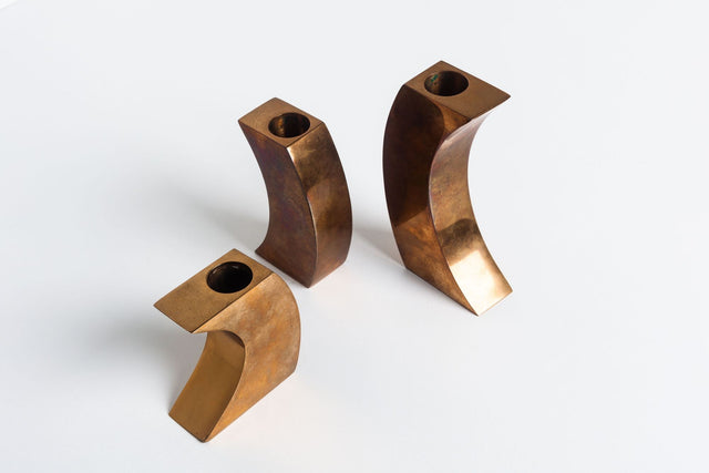 Set of Solid Bronze Candle Holders by Monique Gerber