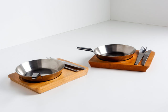 Carl Aubock Tableware Service Tray and Skillet for Two with Amboss 2060 Flatware