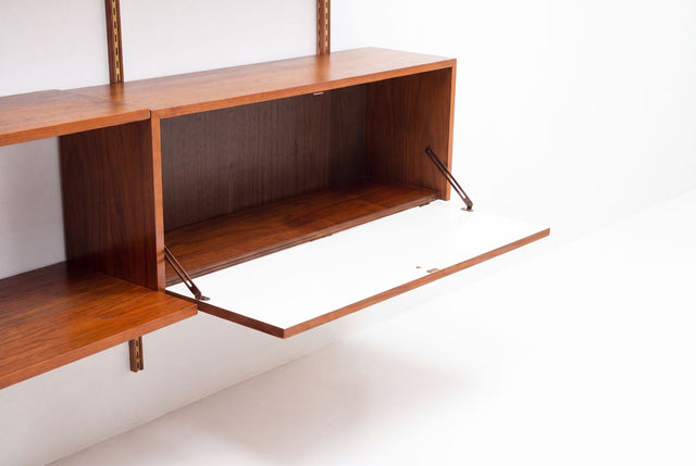 Edward Wormley for Dunbar Three-Bay Walnut & Brass Shelving System, 1952