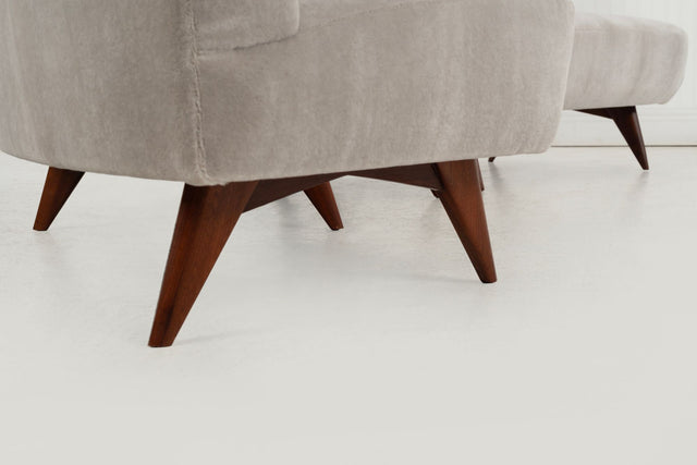 Gio Ponti Style Sectional Sofa by Hisa, Italy – Mohair Upholstery, Walnut Legs
