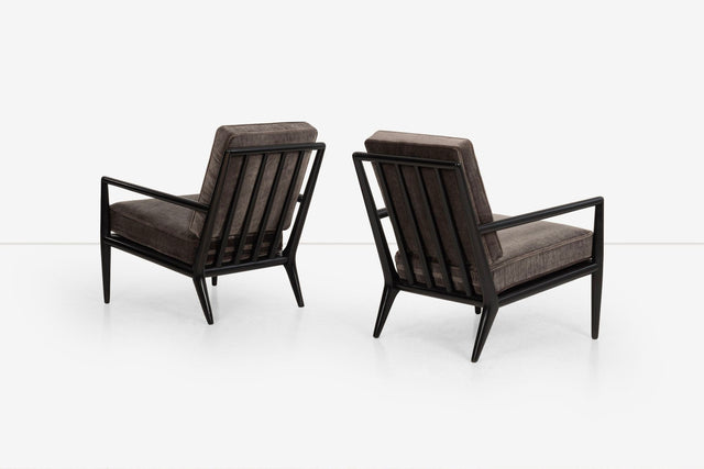 T.H. Robsjohn-Gibbings Black-Frame and Mohair Lounge Chairs