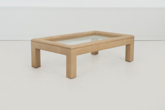 Karl Springer Style Padded Leather Coffee Table, c. 1980