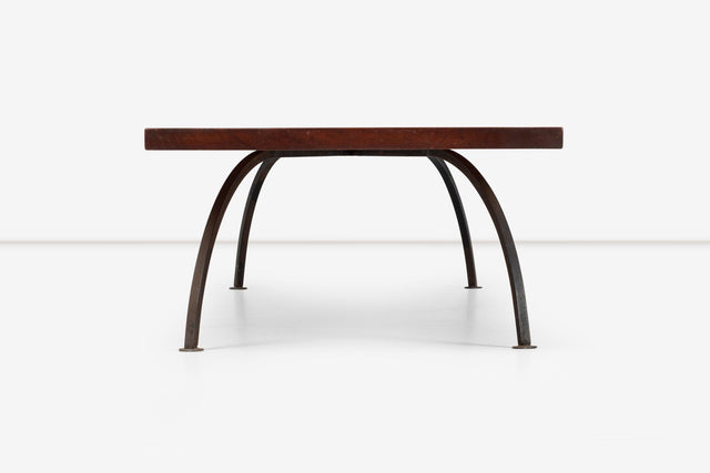 Arthur Espenet Carpenter Wrought Iron Coffee Table in Narra Wood 1960