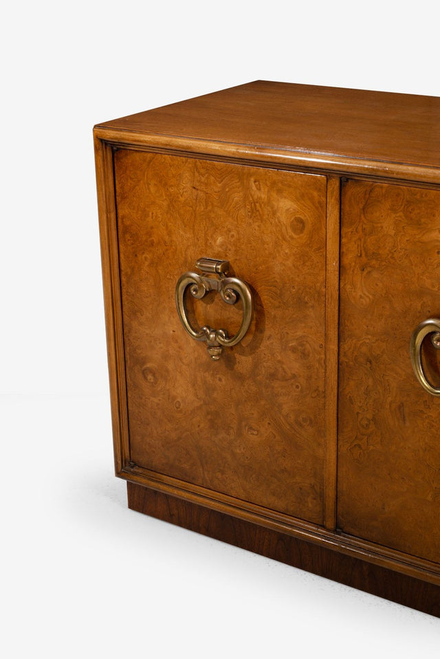 Benard Rhone for Mastercraft Cabinets, Burled Elm with Brass Knocker Pulls, 1965