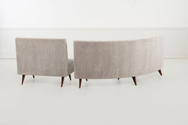 Gio Ponti Style Sectional Sofa by Hisa, Italy – Mohair Upholstery, Walnut Legs