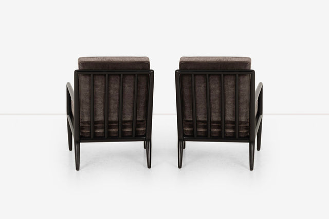 T.H. Robsjohn-Gibbings Black-Frame and Mohair Lounge Chairs