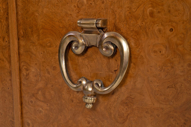 Benard Rhone for Mastercraft Cabinets, Burled Elm with Brass Knocker Pulls, 1965
