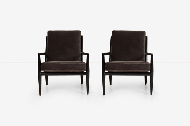 T.H. Robsjohn-Gibbings Black-Frame and Mohair Lounge Chairs