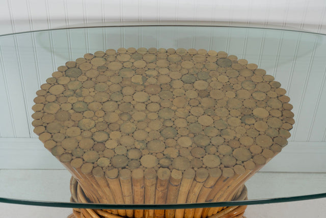 McGuire Sculptural Rattan & Bamboo "Sheaf of Wheat" Oval Console Table