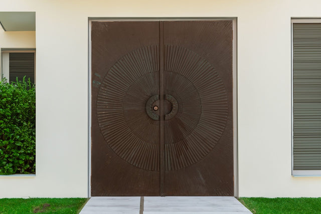 Billy Joe McCarroll and David Gillespie Bronze Brutalist Heroic Sunburst Doors 1970's