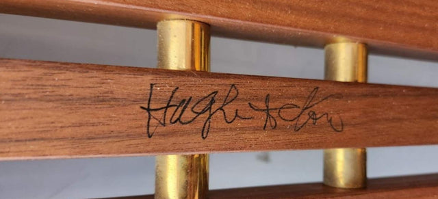 Hugh Acton Slat Bench, Oiled Walnut and Brass, 1960 Hand Signed by Acton