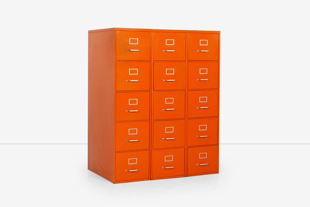 Set of Five Orange Industrial Filling Cabinets