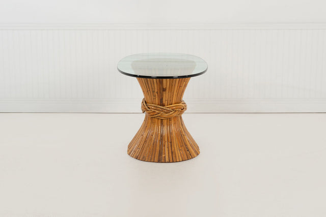 McGuire Sculptural Rattan & Bamboo "Sheaf of Wheat" Oval Console Table