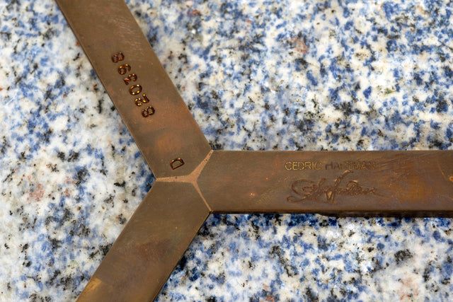 Pair of Cedric Hartman Bronze & Blue Bahia Granite Side Tables, c. 1970s