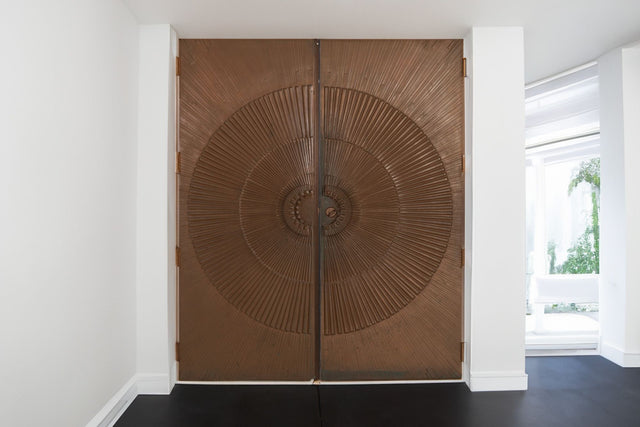 Billy Joe McCarroll and David Gillespie Bronze Brutalist Heroic Sunburst Doors 1970's