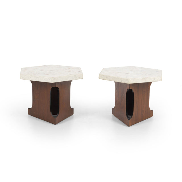 Harvey Probber Style End Tables Hexagonal Terazzo Tops