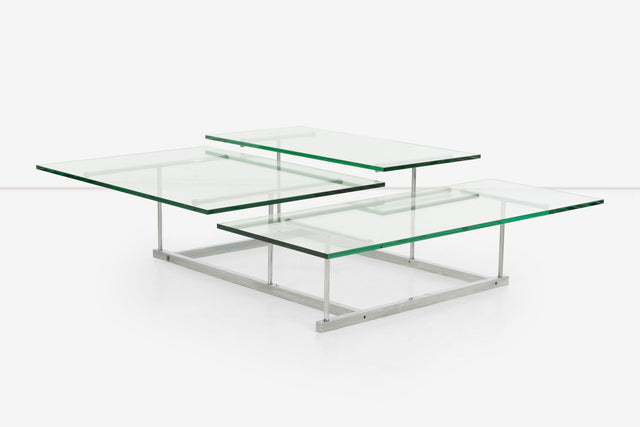 Gerald McCabe for Orange Crate 3 Level Steel and Glass Cocktail Table
