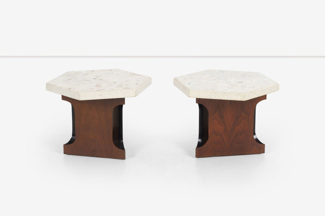 Harvey Probber Style End Tables Hexagonal Terazzo Tops