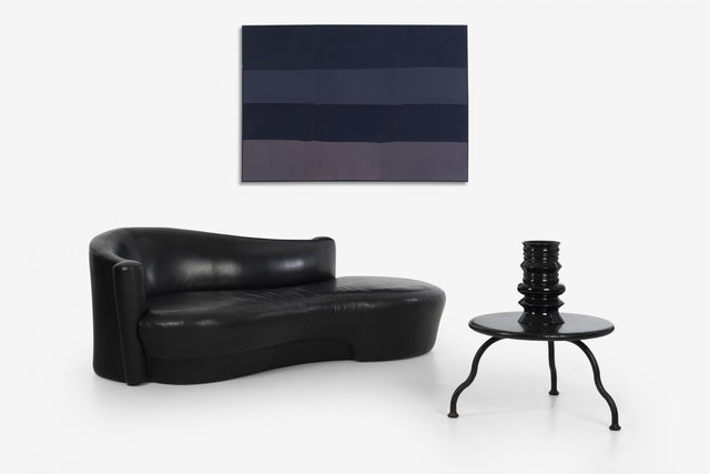 Vladimir Kagan Attributed Pair of Black Leather Sofa