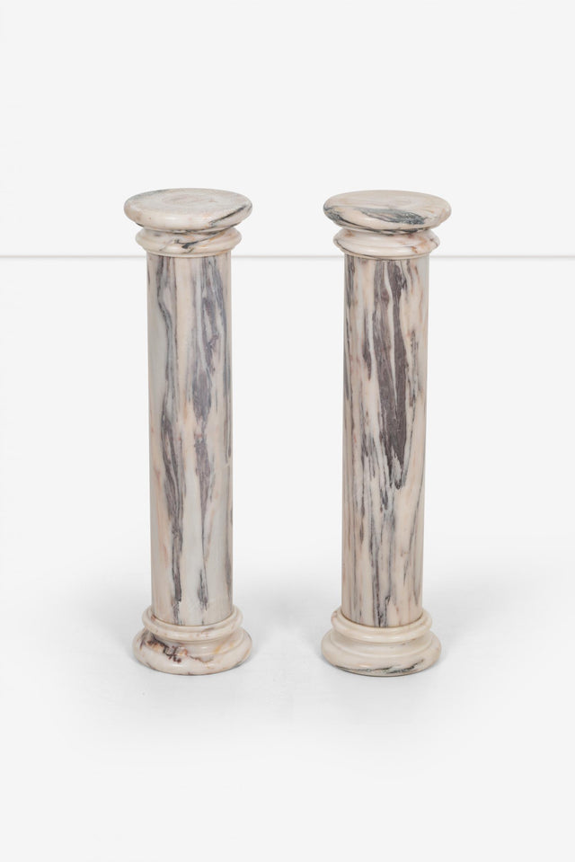 Pair of Marble Architectural Display Columns in Calacatta Pink Quarried in Italy.