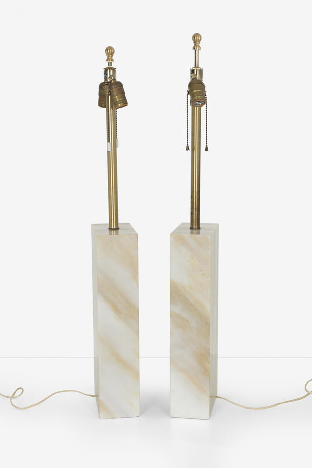 Robsjohn Gibbings Style Pair of Solid Calcutta Marble Lamps