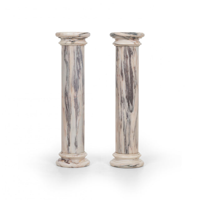 Pair of Marble Architectural Display Columns in Calacatta Pink Quarried in Italy.